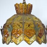 Brutalist Hammered Glass Chandelier by Longobard, Italy, 1970s