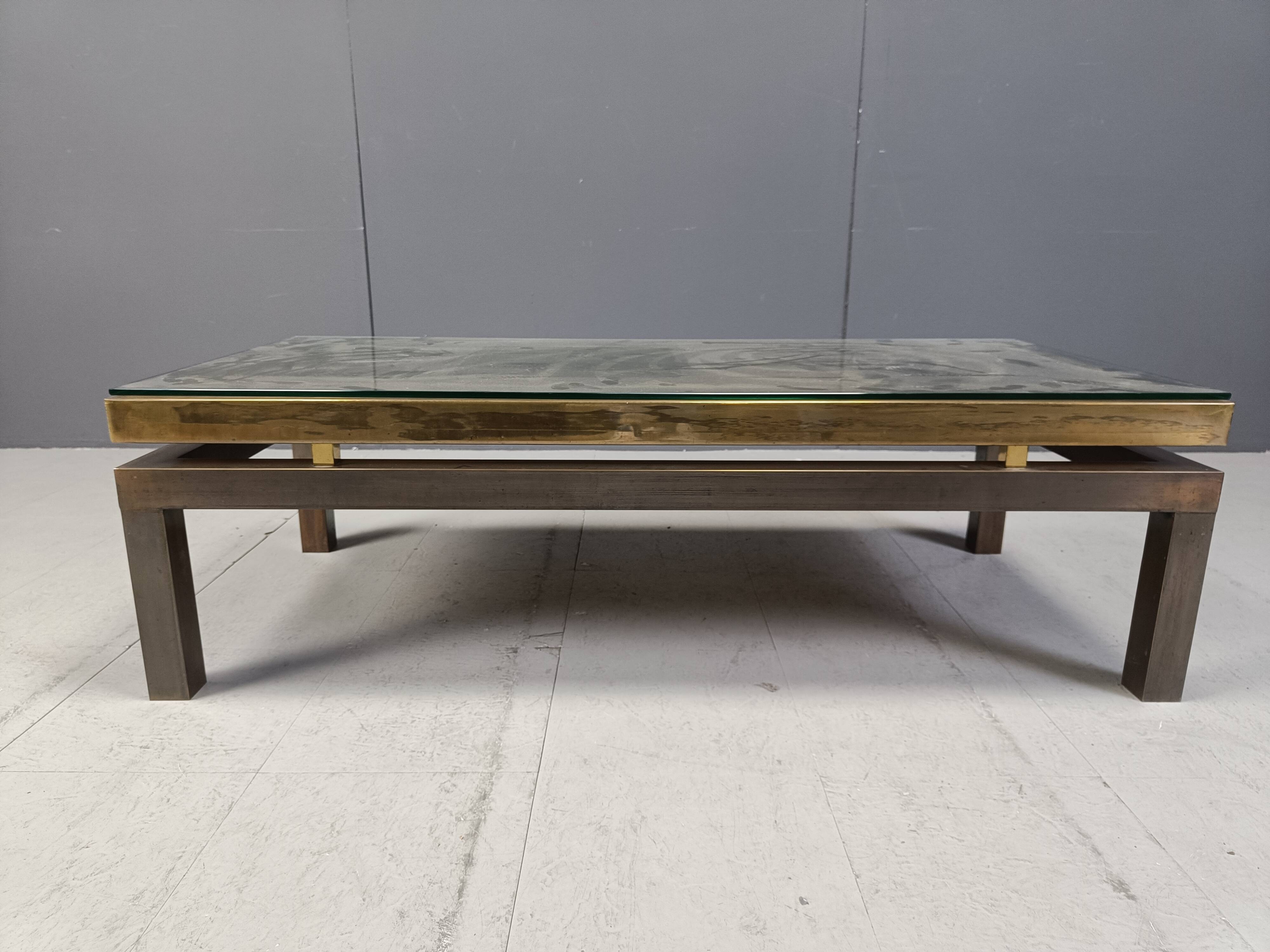 Vintage etched brass coffee table by Willy Daro, 1970s