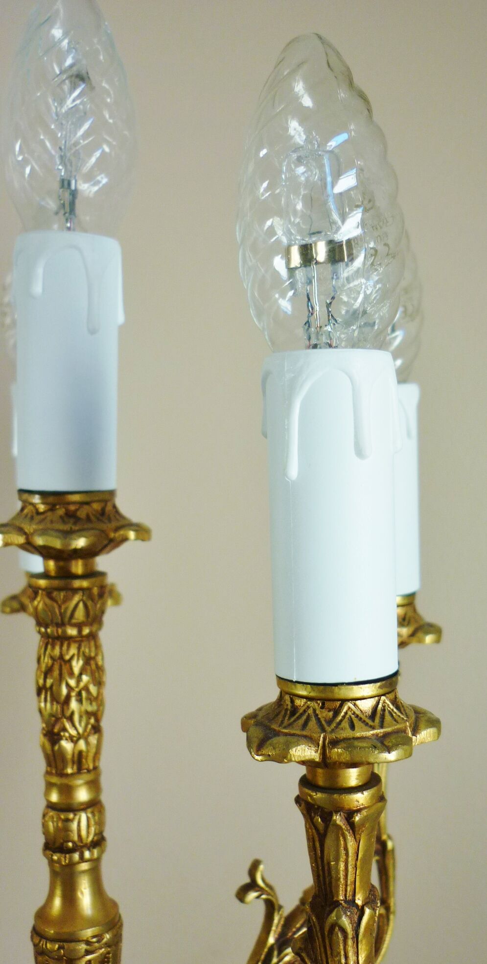 Candelabra, 6-pointed candlestick, marble, bronze, putti decoration, putto