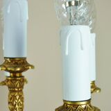 Candelabra, 6-pointed candlestick, marble, bronze, putti decoration, putto