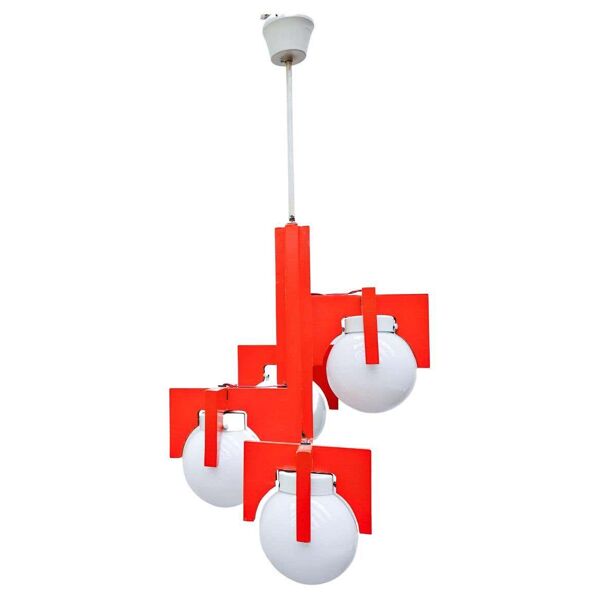lustre Opaline Rouge Italienne Du milieu Du Siècle Des Années 1970