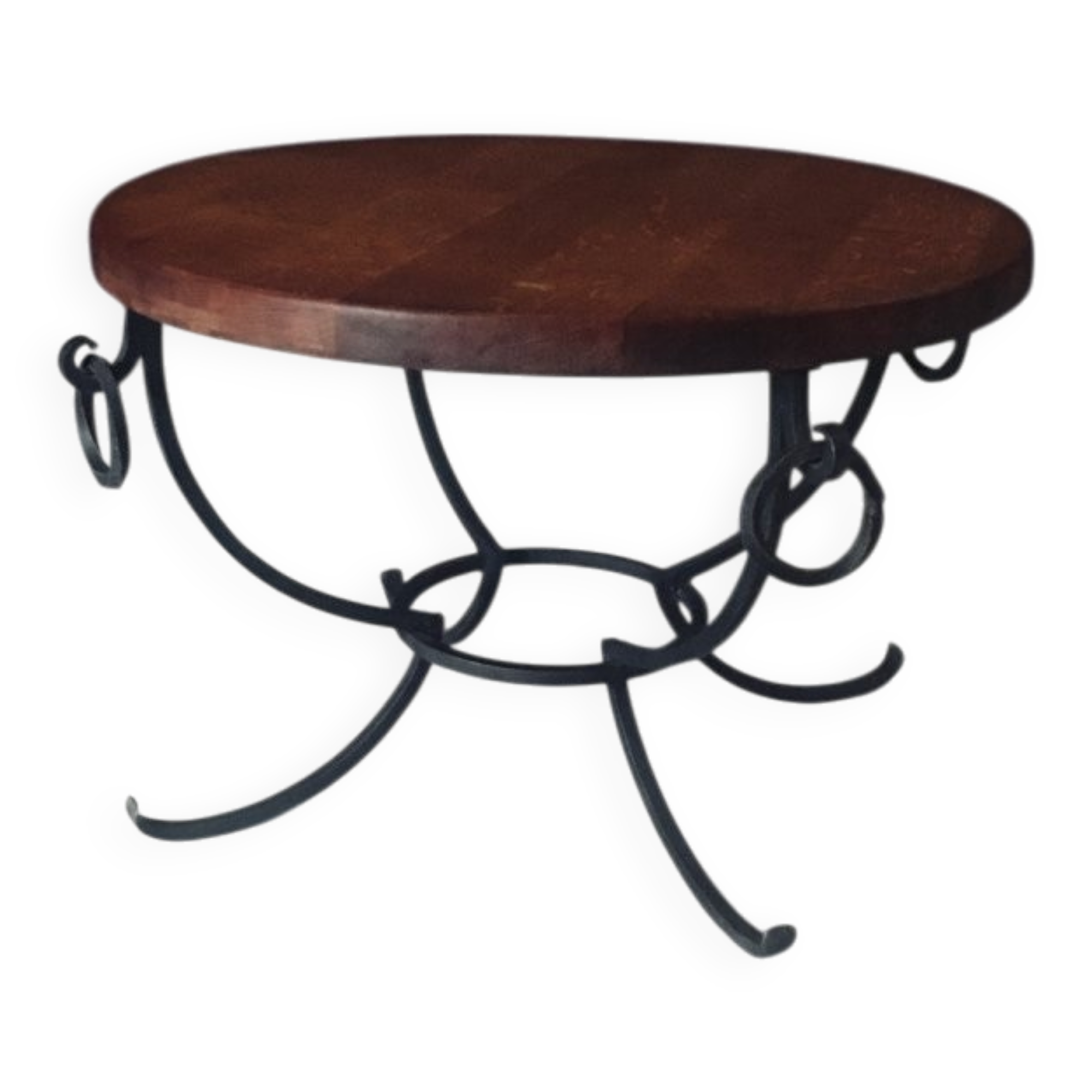 Rustic Oak and Wrought Iron Coffee Table, Belgium, 1950s