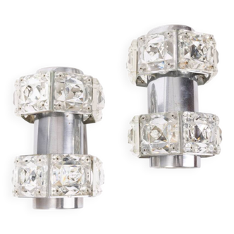 Pair of vintage 60s wall lamps in crystal design kinkeldey