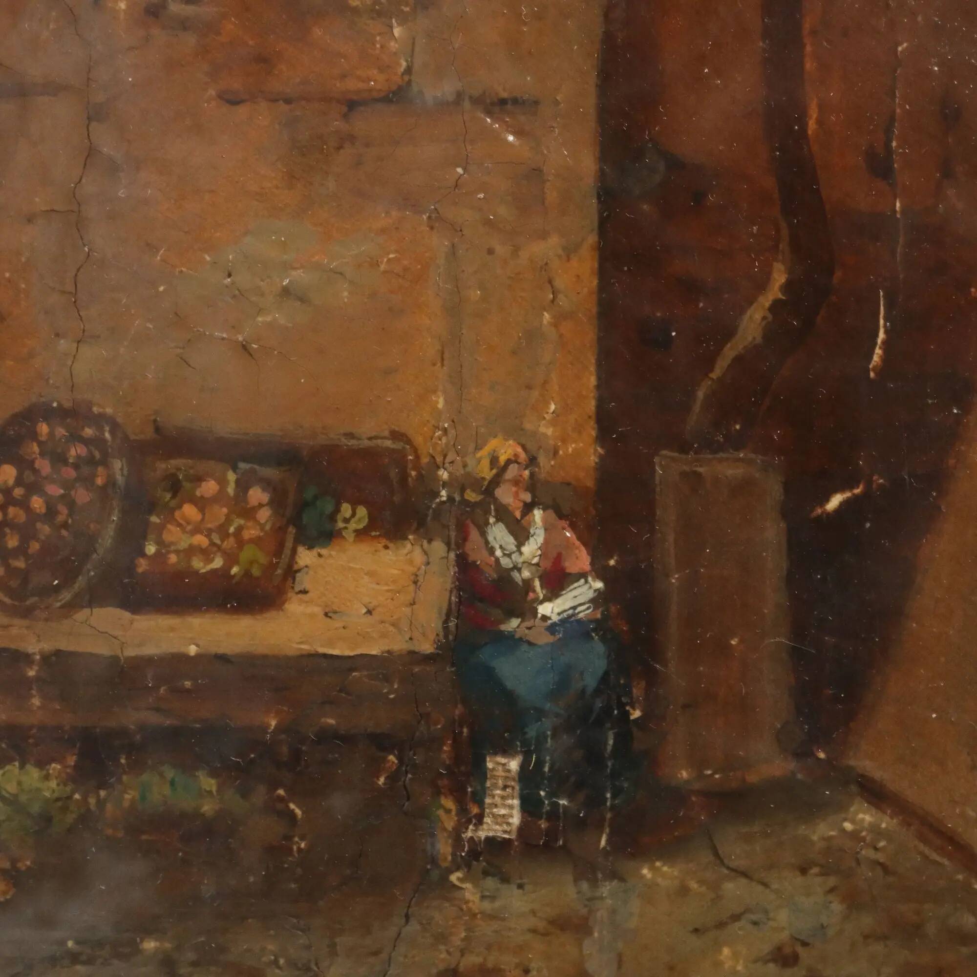Old painting signed by Giuseppe Canella Lecco Pier 1837