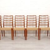 6 x vintage dining chairs | Niels Otto Møller | Model 82 | Papercord | Teak