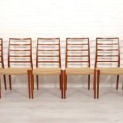 6 x vintage dining chairs | Niels Otto Møller | Model 82 | Papercord | Teak