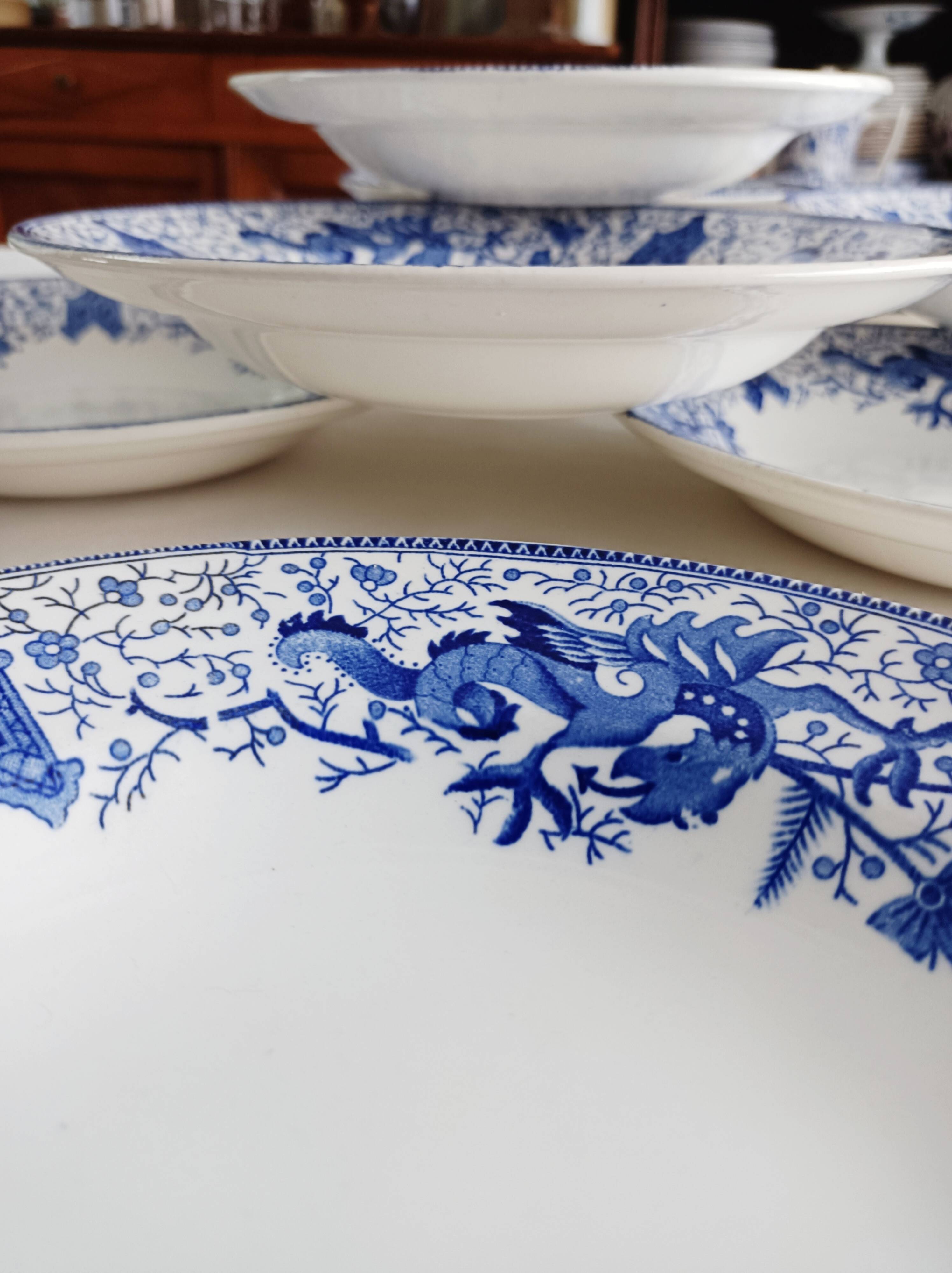 Set of 4 Boch la Louvière Dragon deep plates