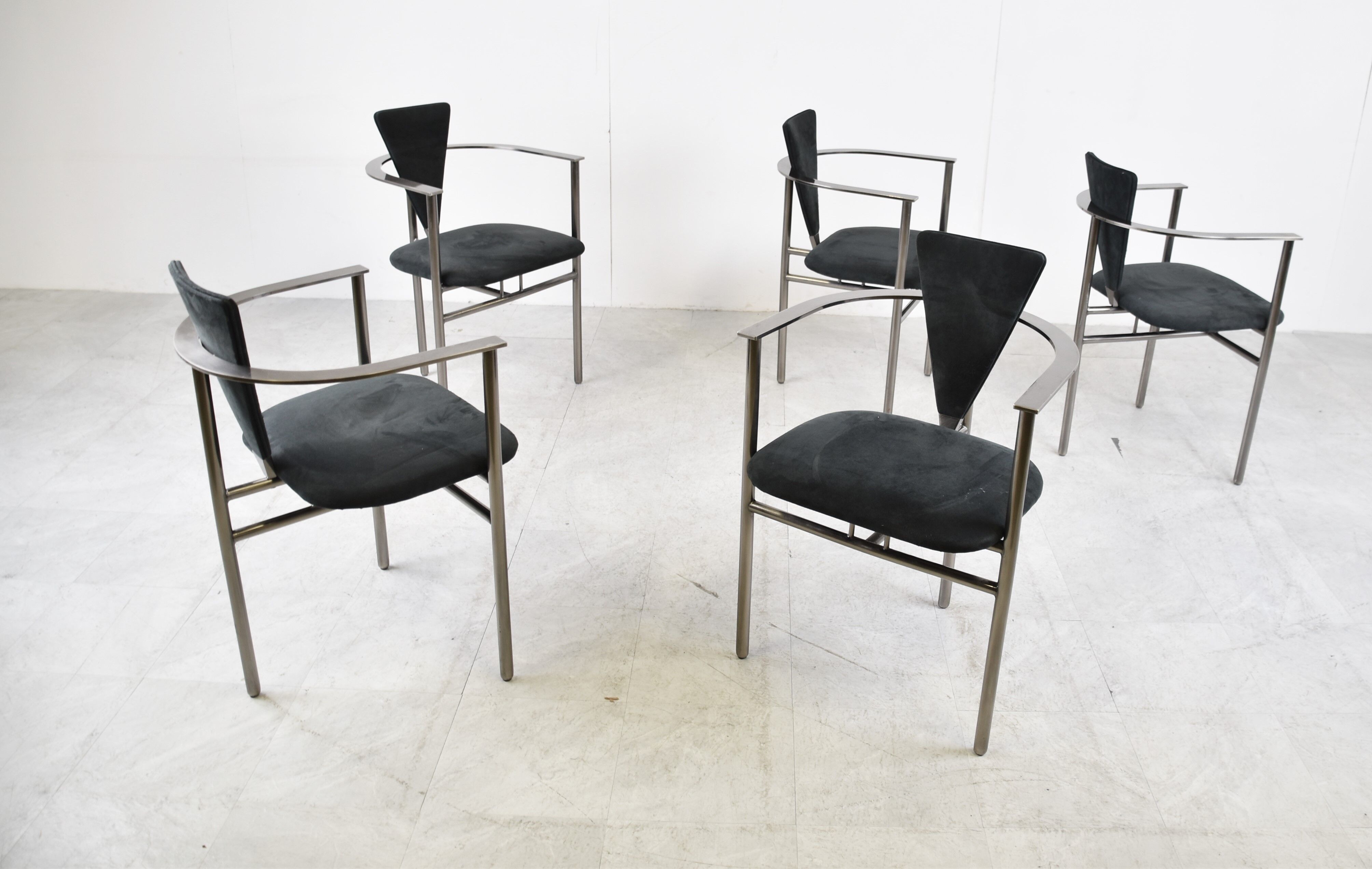 Set of 8 post modern dining chairs by Belgochrom, 1980s
