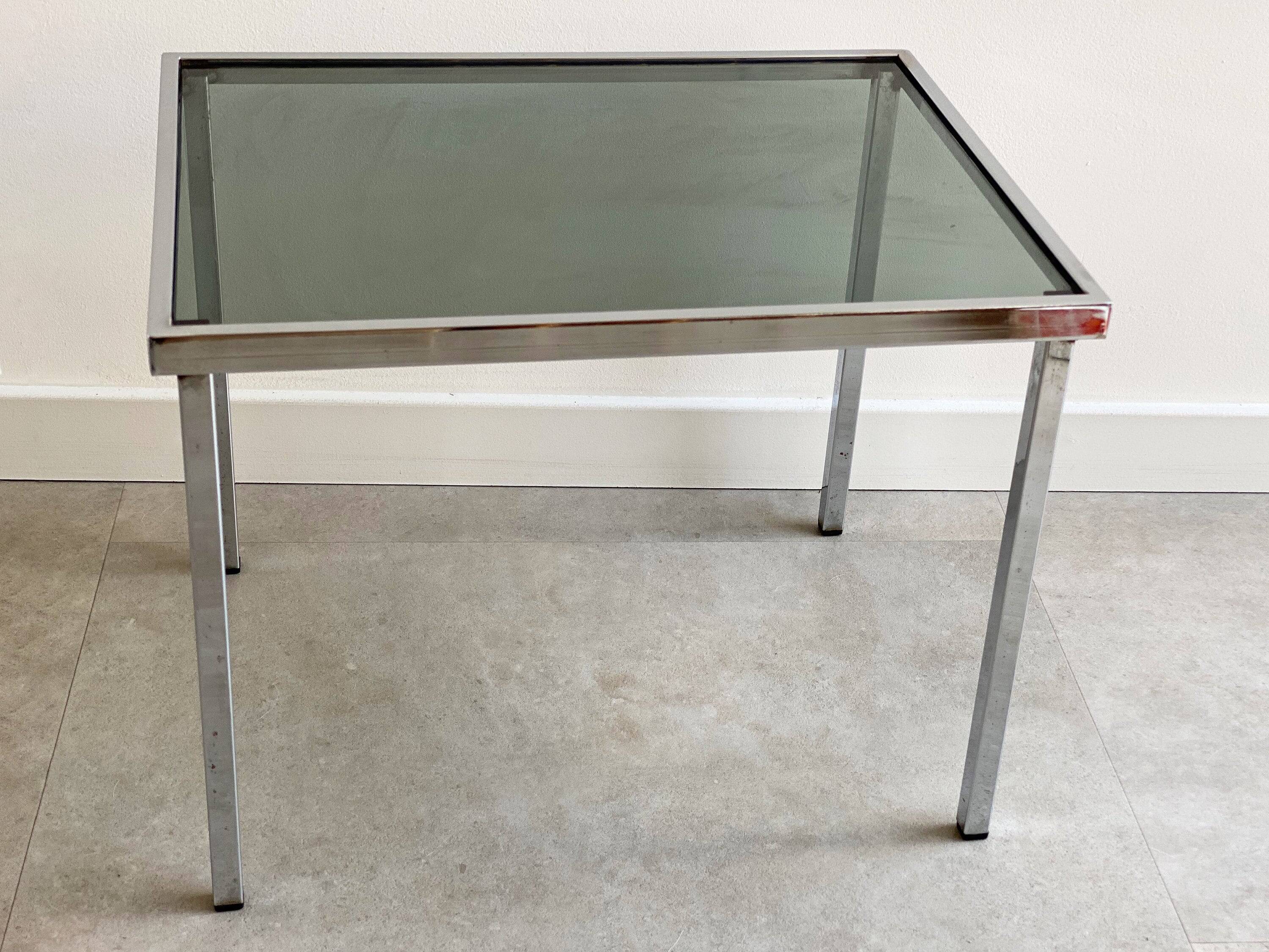 Vintage chrome side table with s smoked glass top