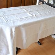 Antique country tablecloth in white woven linen vintage