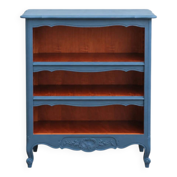Renovated antique bookcase – Bleu des Vosges library, Libéron and natural wood – H100 cm
