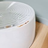 Plafonnier industriel Holophane en verre opaline blanc et transparent (7 disponibles)