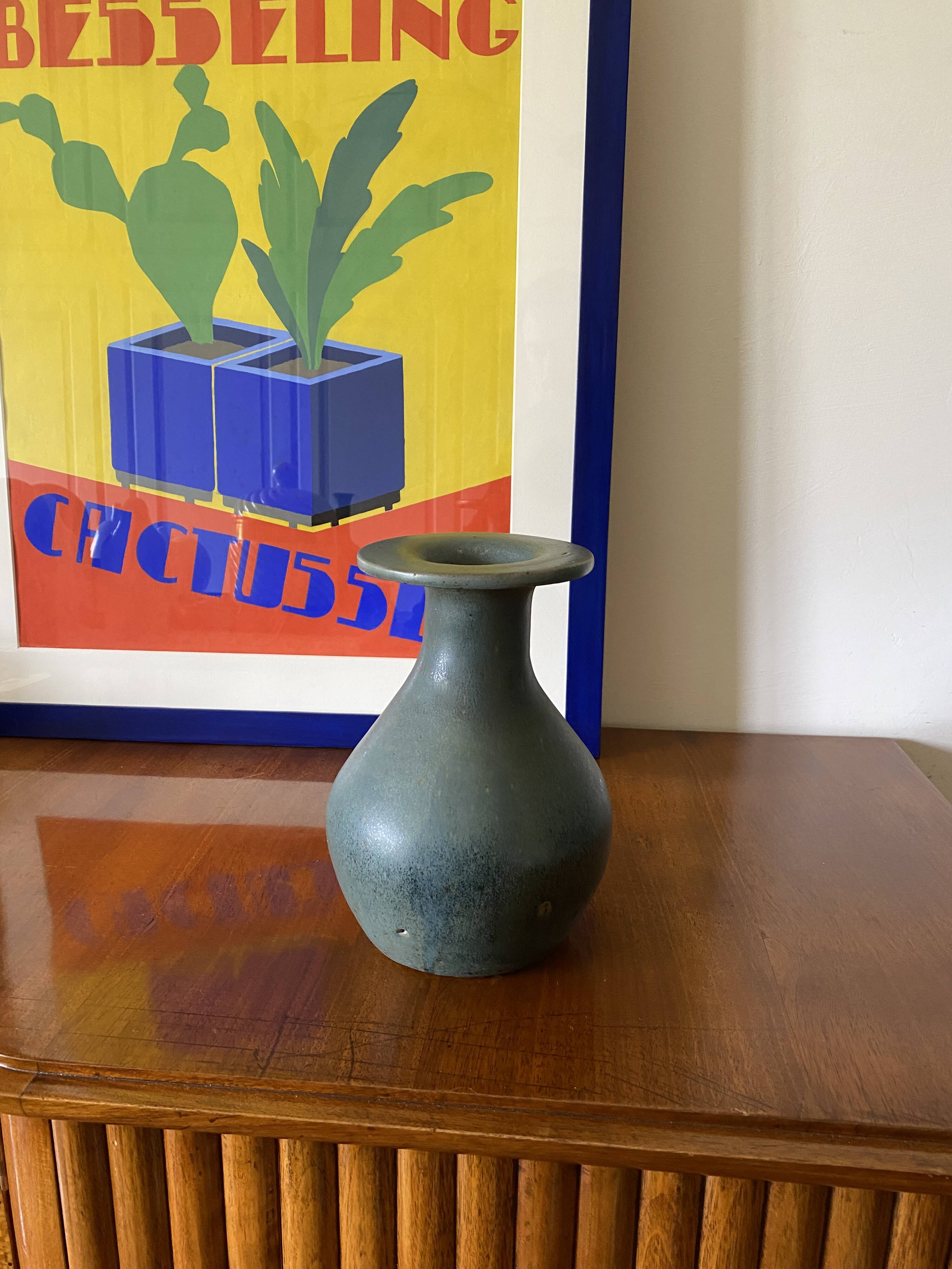 Midcentury light blue ceramic vase, France 1960s