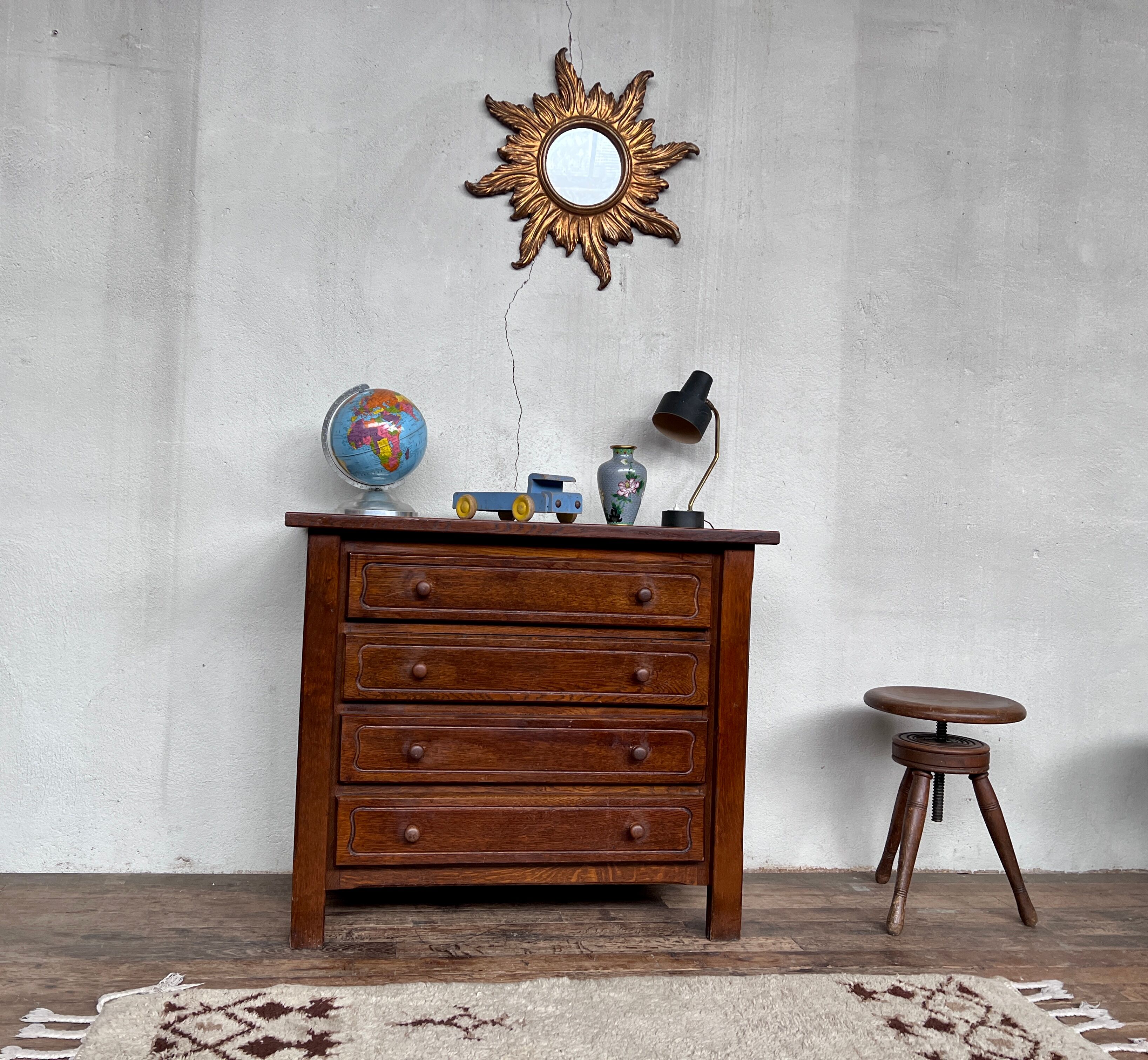 Vintage structured wood chest of drawers