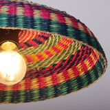 Handmade hanging lamp in colorful woven wicker, Morocco 30x30cm