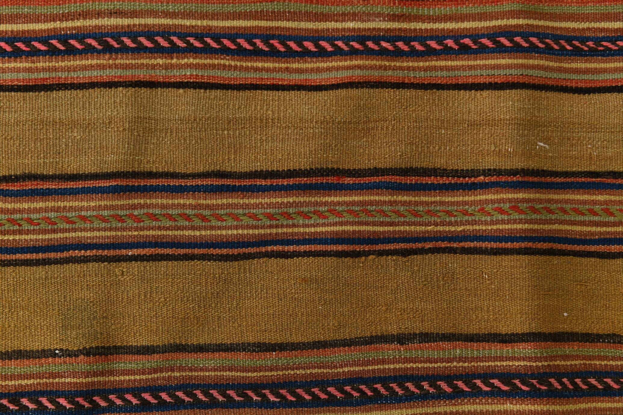 4x7 Bronze & Red Striped Handmade Vintage Kilim Rug, 130x218Cm