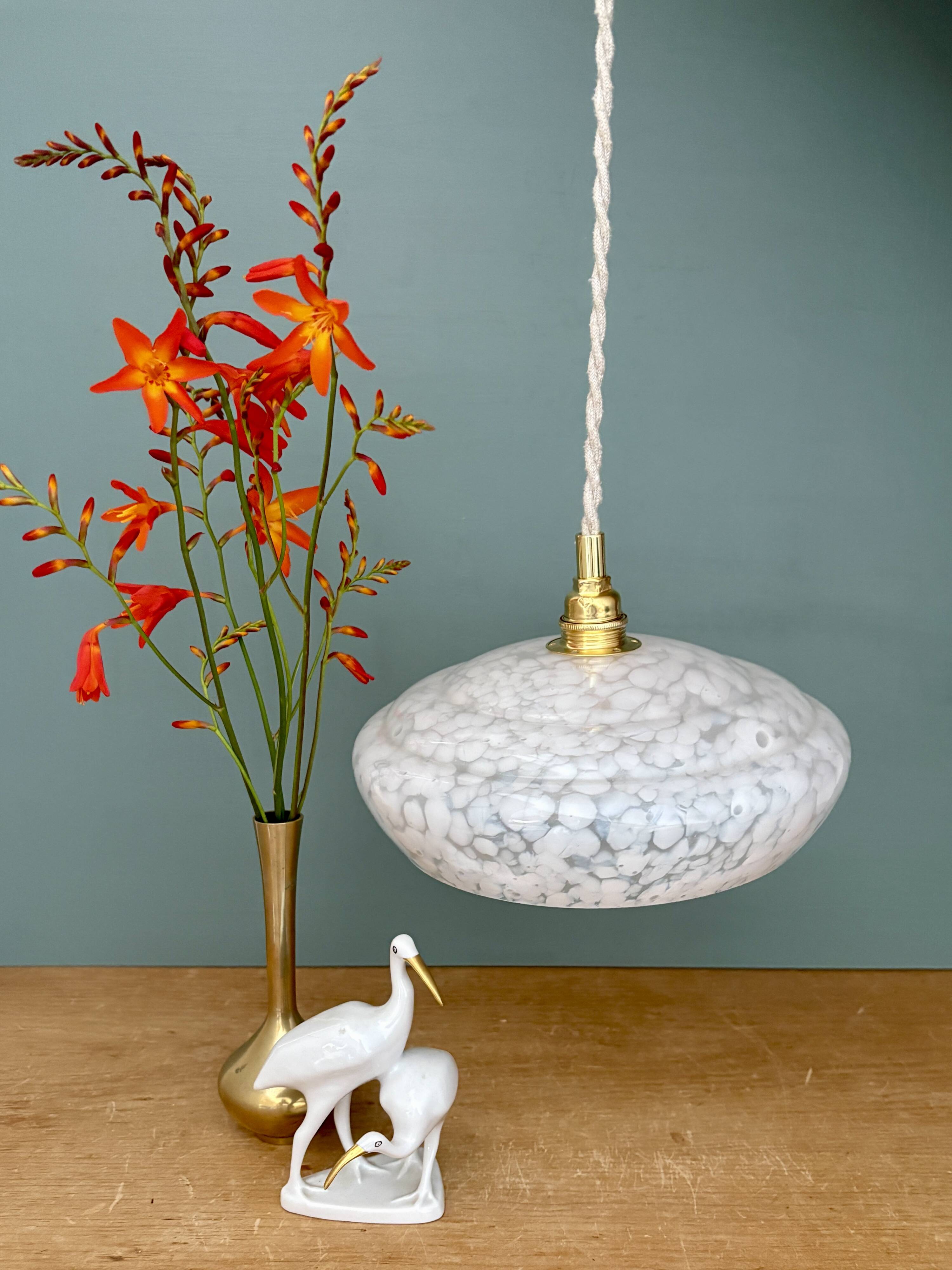 Vintage white Clichy glass lampshade pendant light