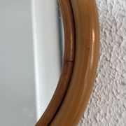 Vintage 1960 mirror apple rattan wicker bamboo - 32 x 33 cm