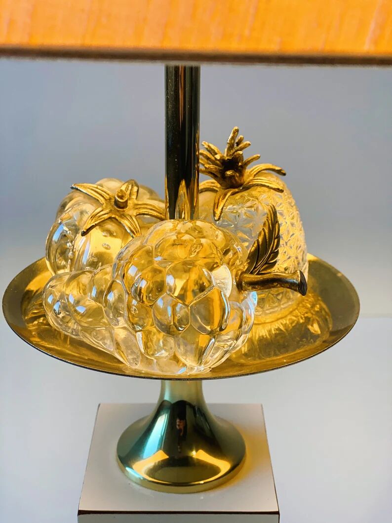 Hollywood Regency table lamp with crystal fruit with brass details, 1970s