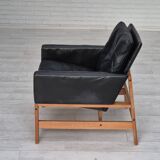 1960s, Danish lounge chair, original condition, furniture leather, solid oak wood.