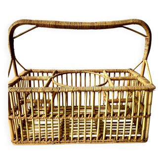 Vintage rattan bottle rack basket