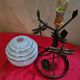 Wrought iron lamp molded blue globe clichy and its dragonfly 33x15