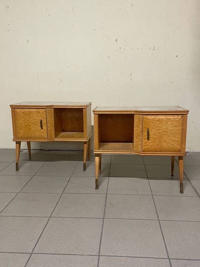 Pair of Maple and Glass Nightstands, Italy, 1950