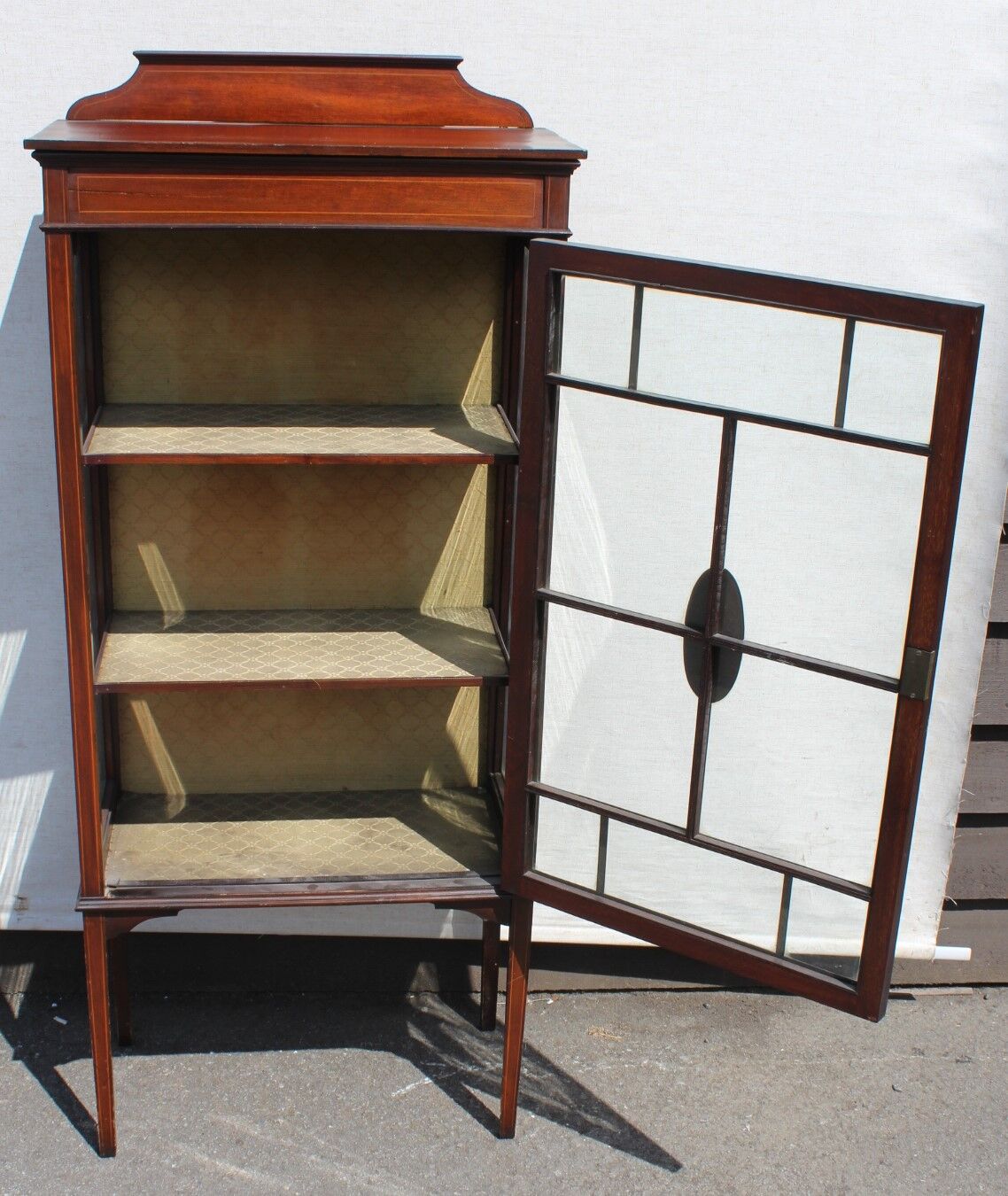 Mahogany one door china cabinet with inlay