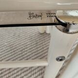 Vintage nesting tables Boutboul - cream metal and smoked glass - 70s design.