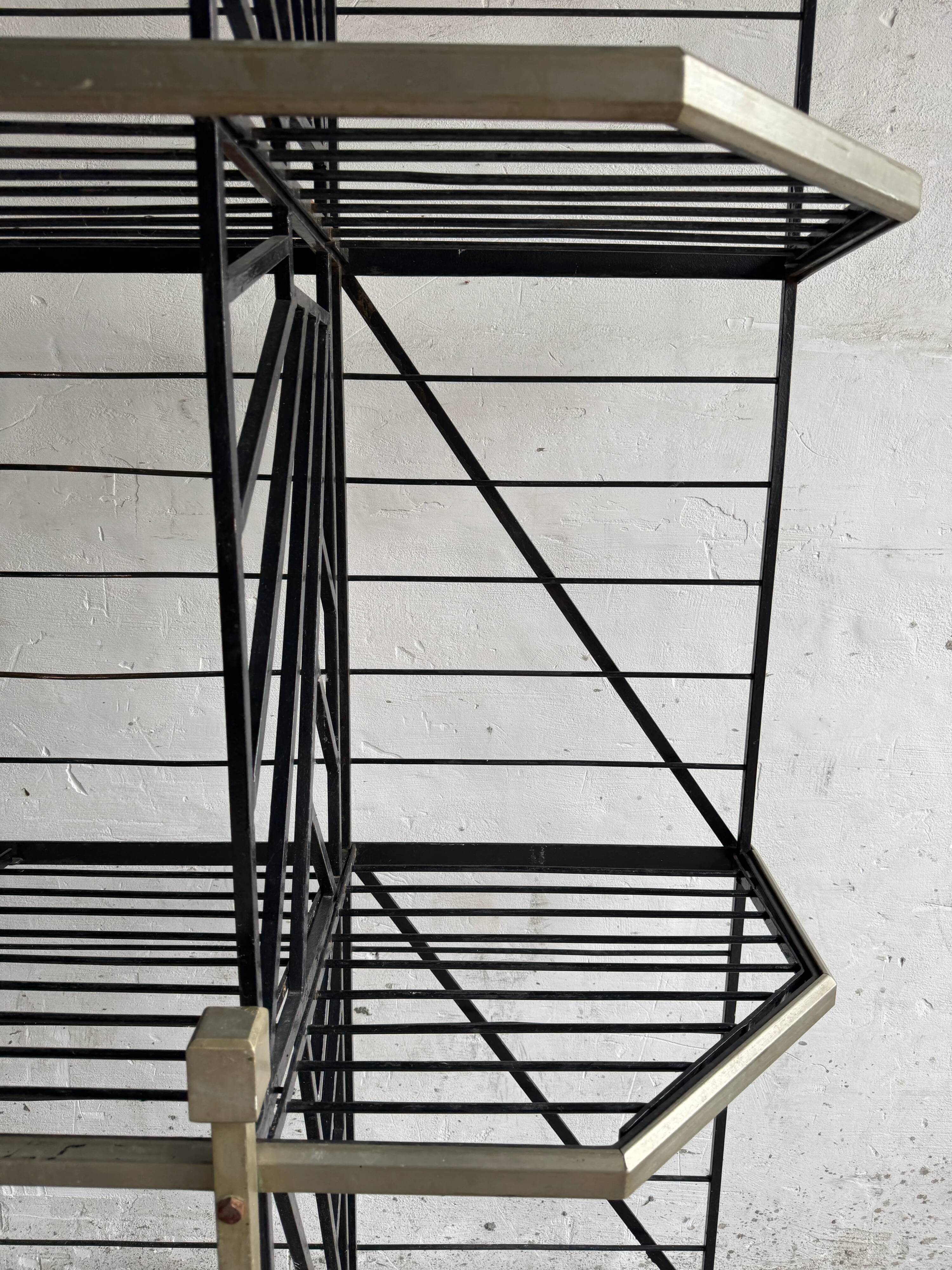 Large Black Powder-Coated Metal Industrial Baker's Rack — Three-Tier Display and Storage Unit, Brass Trim