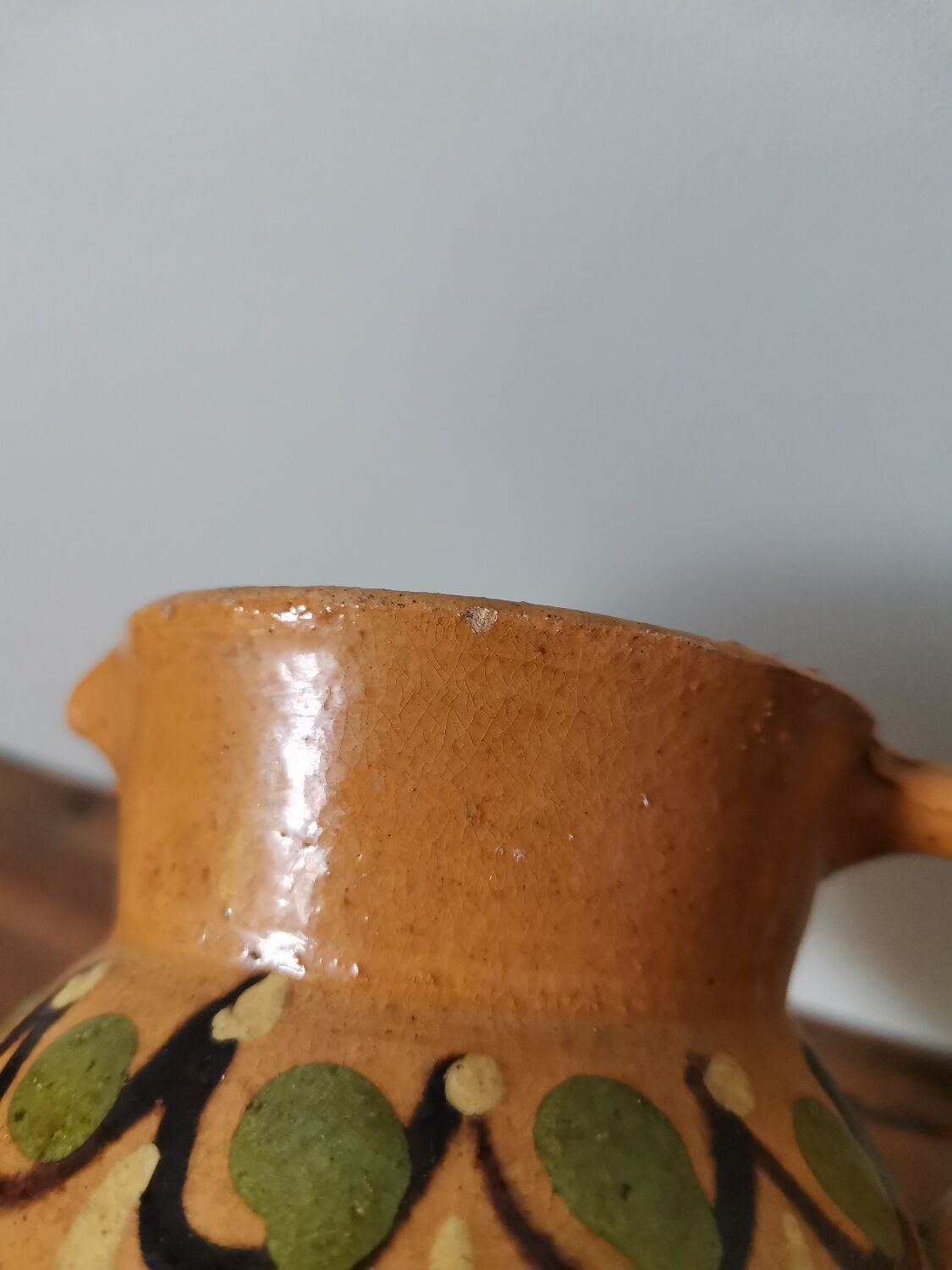 Hand-painted rustic enamelled vintage pitcher