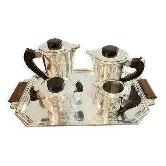 Art Deco coffee and tea service, silver-plated metal tray.