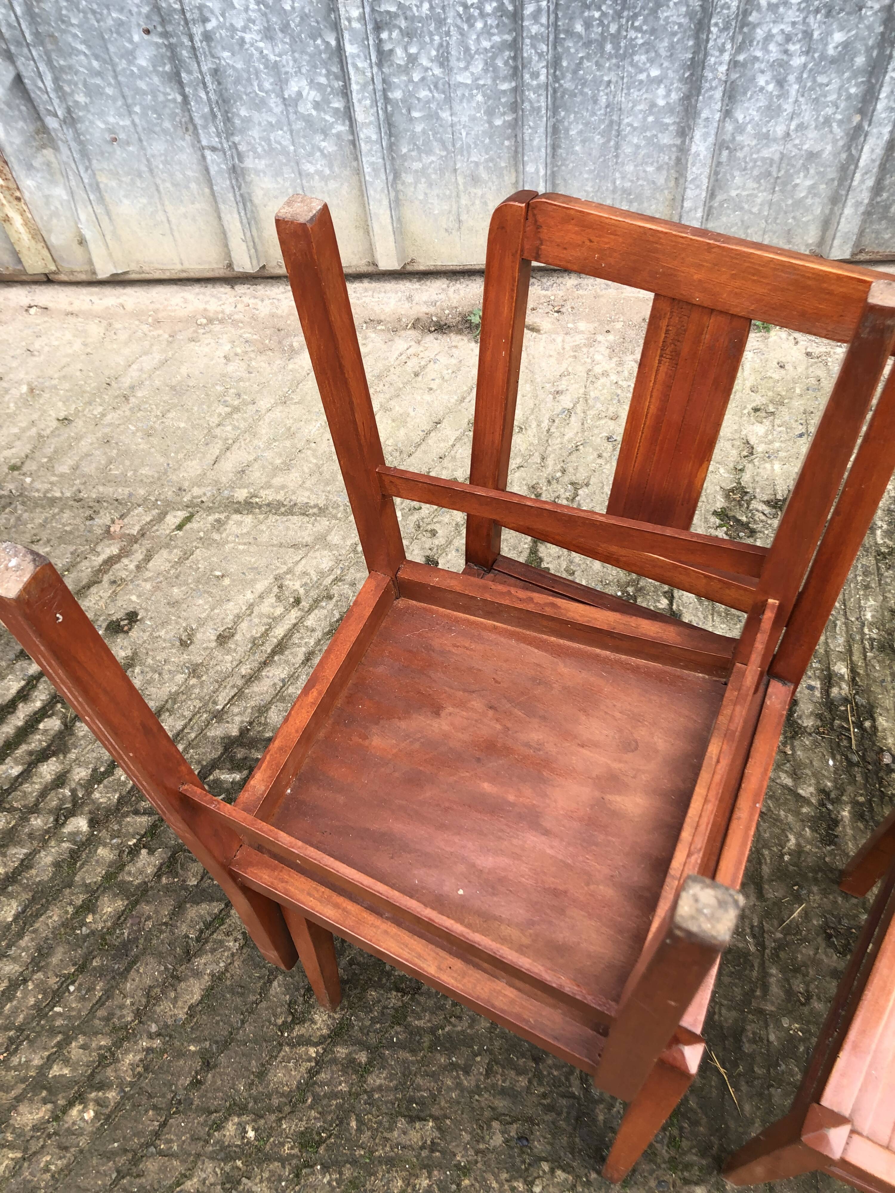 6 René Gabriel chairs from the reconstruction period in beech and plywood.