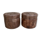 Paire de poufs coffre en patchwork de cuir