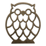 Dessous de plat ancien hibou chouette doré en laiton