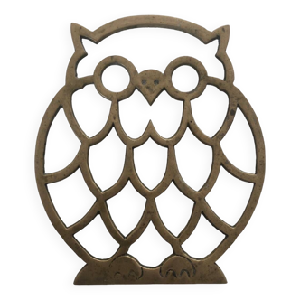 Dessous de plat ancien hibou chouette doré en laiton