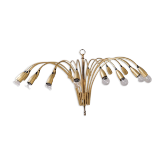 Large Brass 18 Arm Mid-Century Italian Chandelier Light