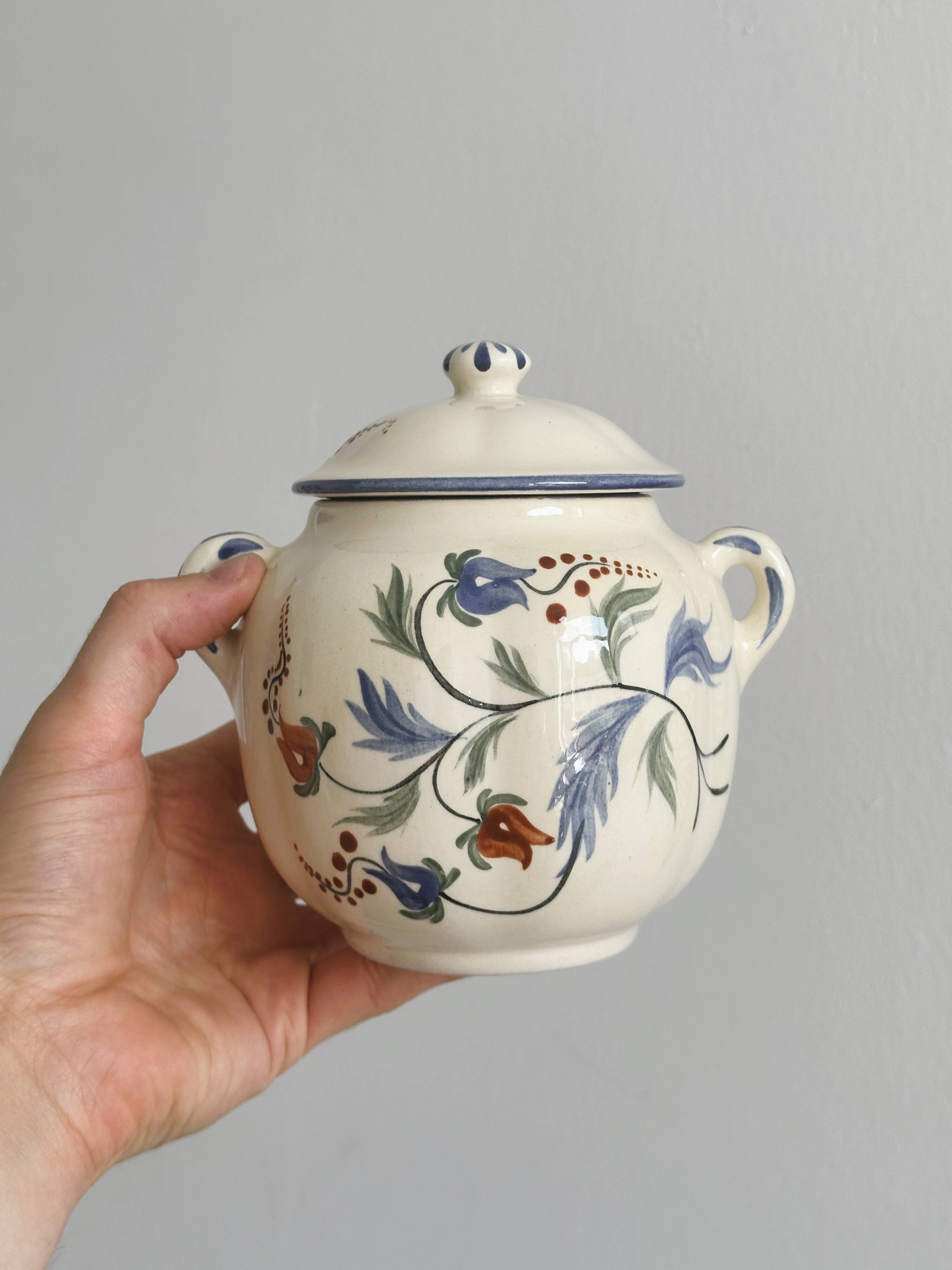 Condiment pot, hand painted sugar pot.