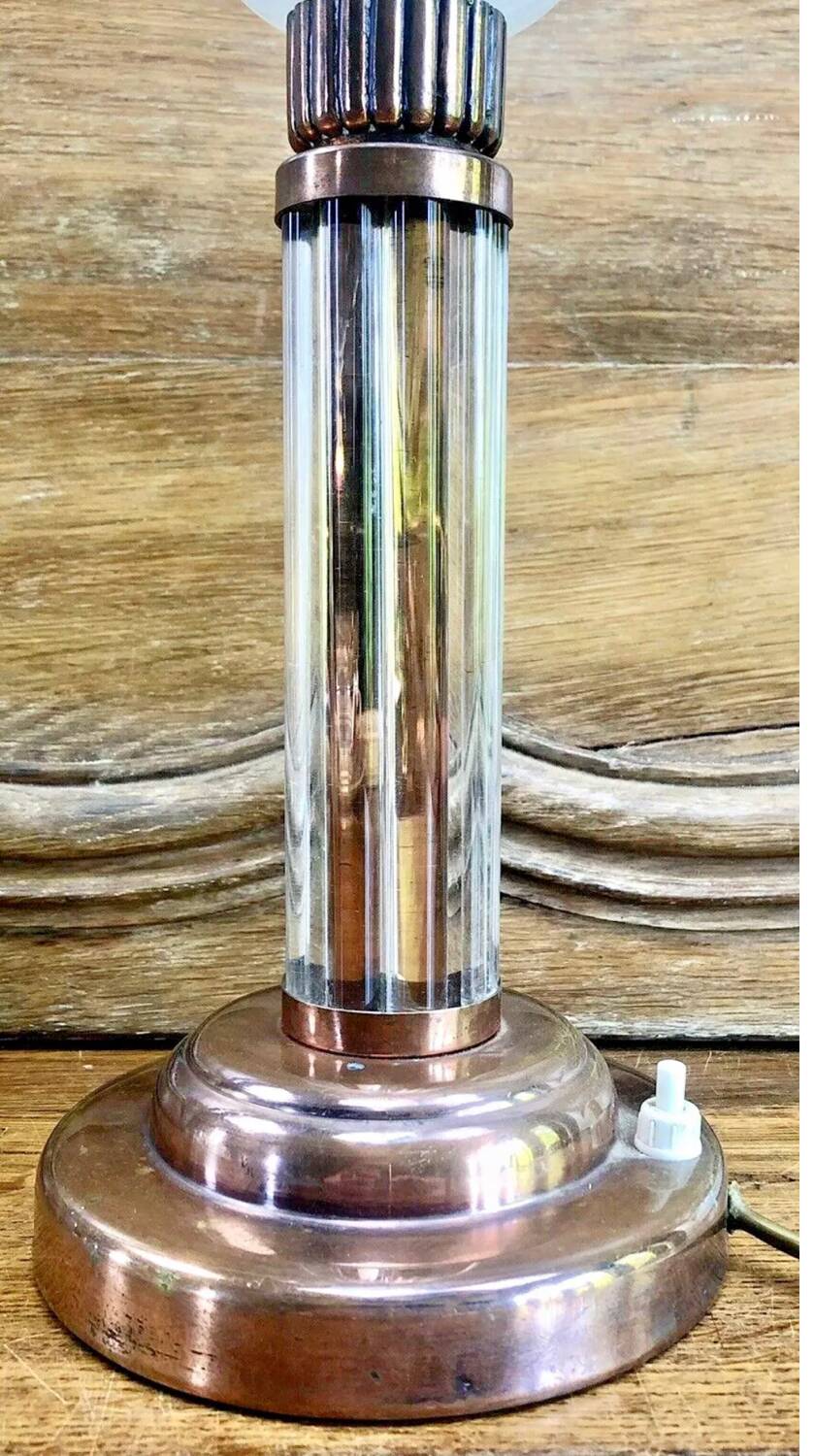 Art Deco lamp with glass tube base Petitot bird basin signed Jean Boris Lacroix
