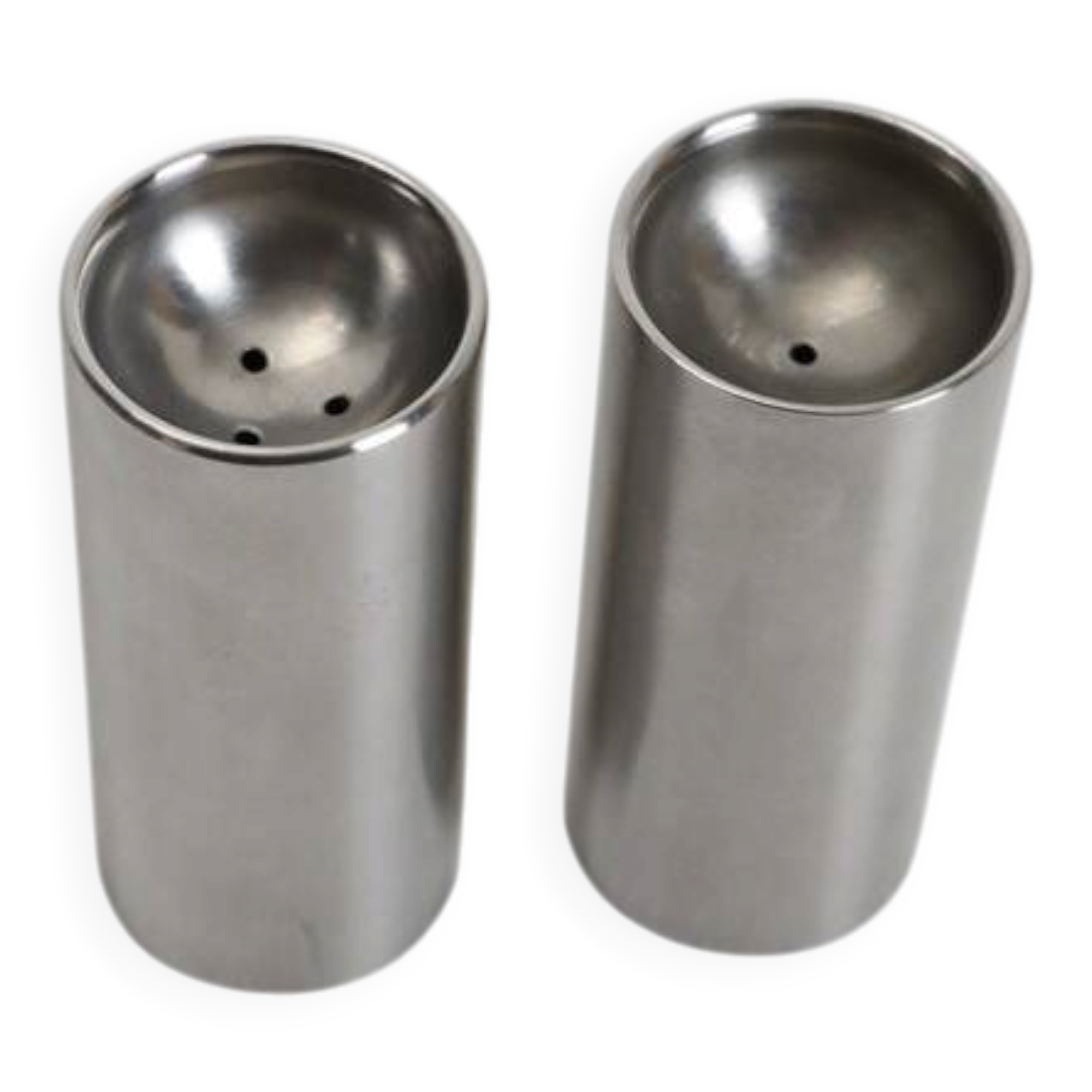 "Cylinda-Line" stainless steel salt & pepper shaker set by Arne Jacobsen / Stelton / Mid-century Danish modern design