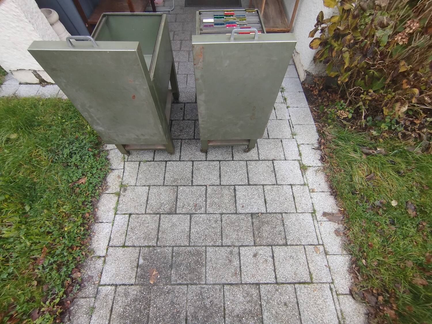 Pair of vintage rolling lockers