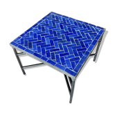 Square coffee table in Majorelle blue zellige, handmade – 60 × 60 cm