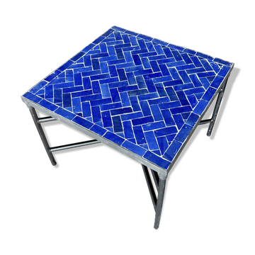 Square coffee table in Majorelle blue zellige, handmade – 60 × 60 cm