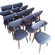 Heart-shaped blue velvet chair with walnut wood, mid-century, Poland, 1960s.