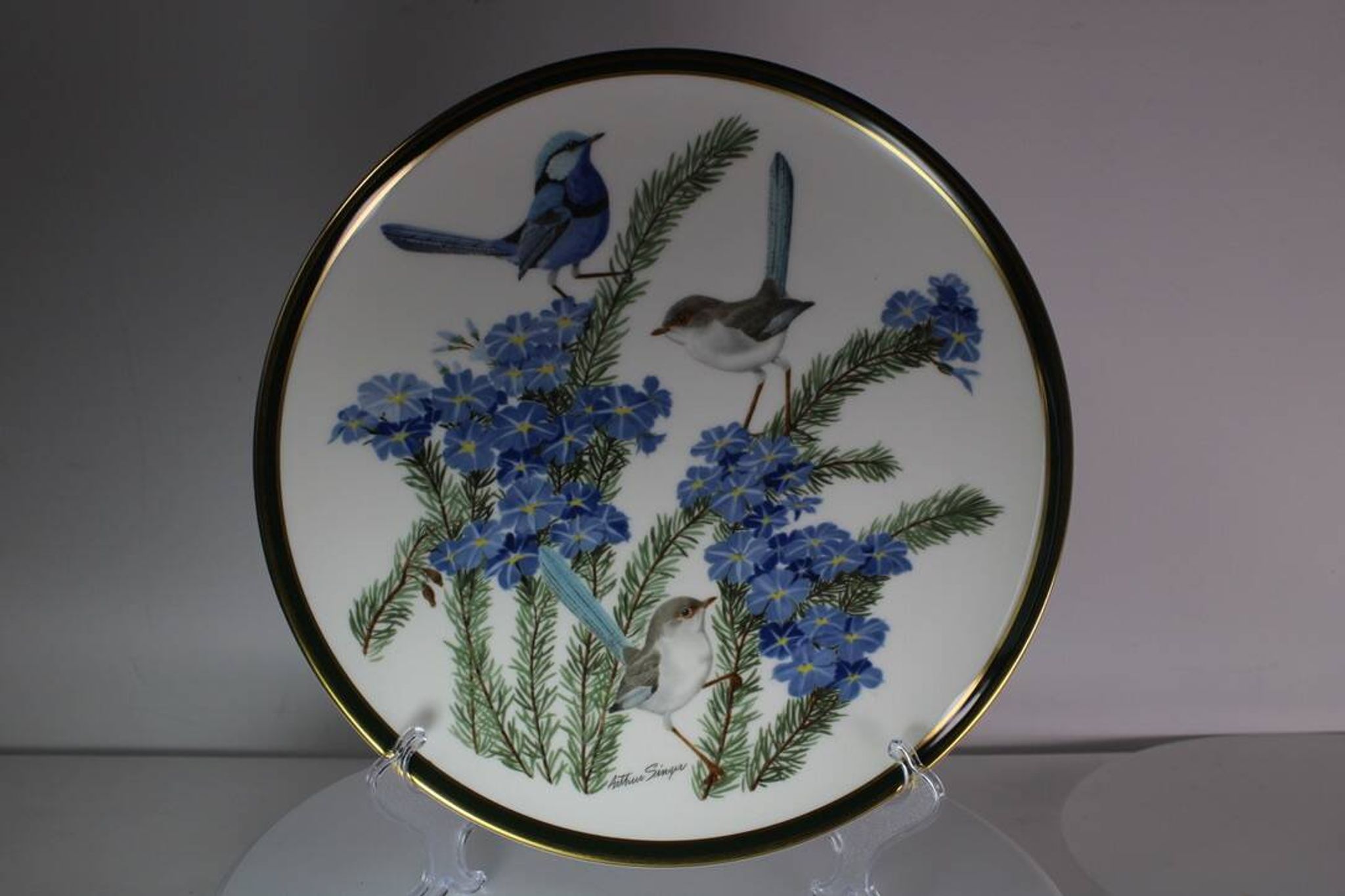 Franklin Wedgwood Singer Arthur plates 1977 x12 "songbirds of the world"