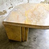 Vintage sandy coloured eye-shaped marble coffee table, France 1980s