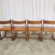 Lot de 4 chaises de salle à manger vintage / design sculptural en bois des années 70, cuir marron