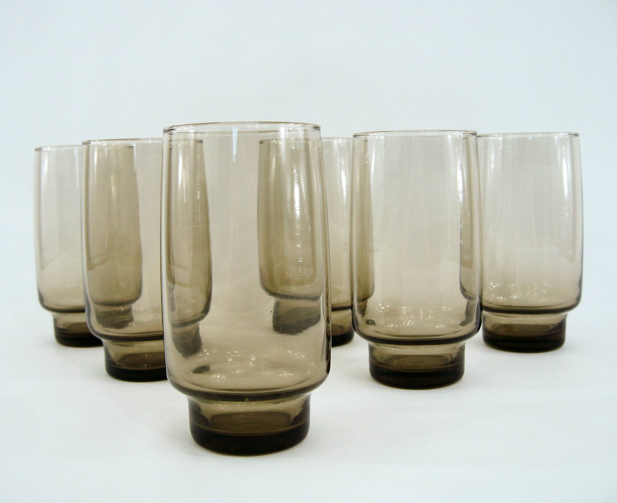 6 smoked brown glasses - Tivoli Luminarc Arcoroc France - vintage 70s