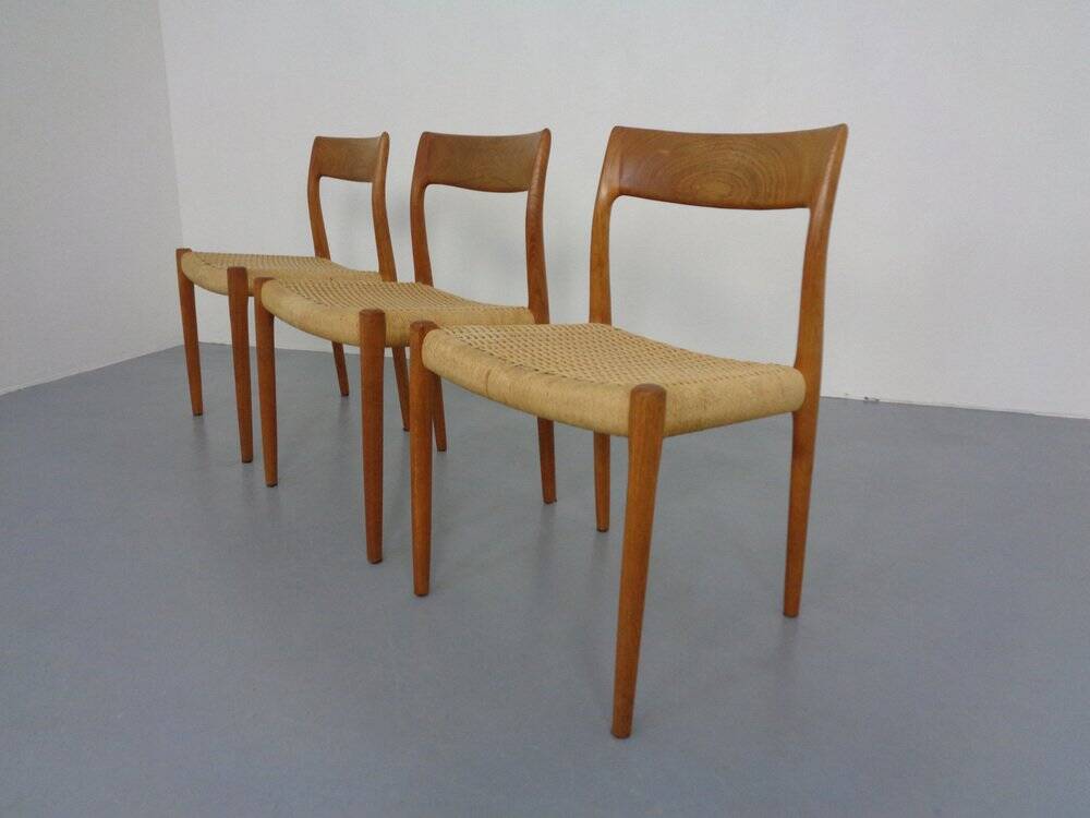 Model 77 Dining Chair in Teak and Papercord by Niels Otto Møller for J.L. Møllers, 1960s