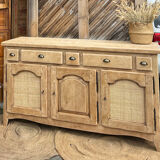 Antique enfilade / solid raw oak sideboard with caning
